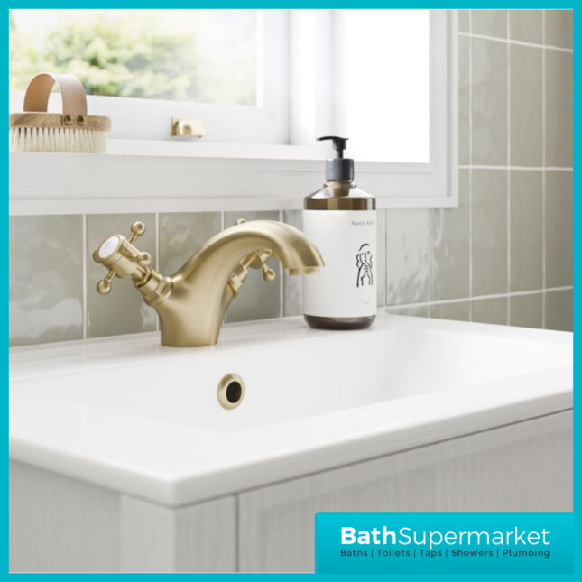 AquaVolere Cambridge Brushed Brass Mono Basin Mixer Tap With Pop Up Waste