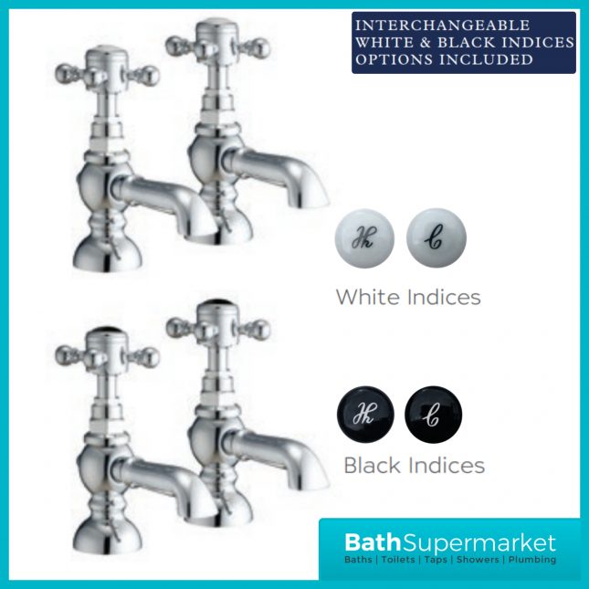 Harrogate Traditional Chrome Pair Pillar Bath Taps