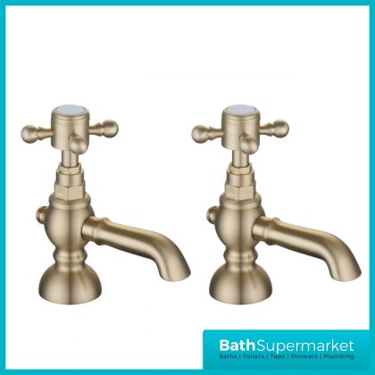 AquaVolere Cambridge Brushed Brass Pair Bath Pillar Taps