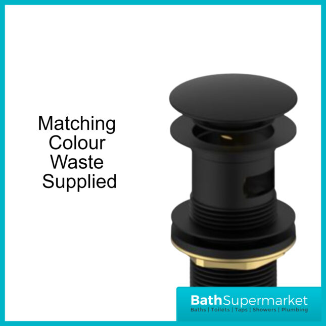 Saffron Eco Start Matt Black Tall Basin Mixer Tap With Clicker Waste