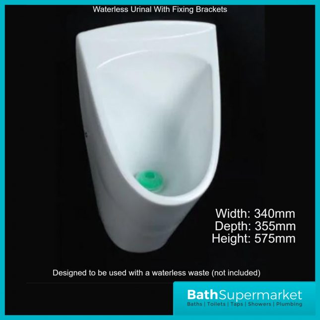 Rak Venice White Wall Hung Waterless Urinal Bowl With Brackets
