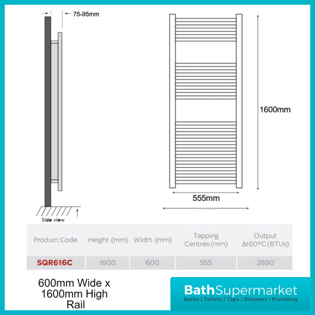 Kartell K-Vit Chrome K-Squared Straight Heated Ladder Towel Rails 600mm Wide Various Heights - Image 8