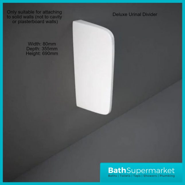 Rak Deluxe Series White Wall Hung Partition Divider Panel For Urinal