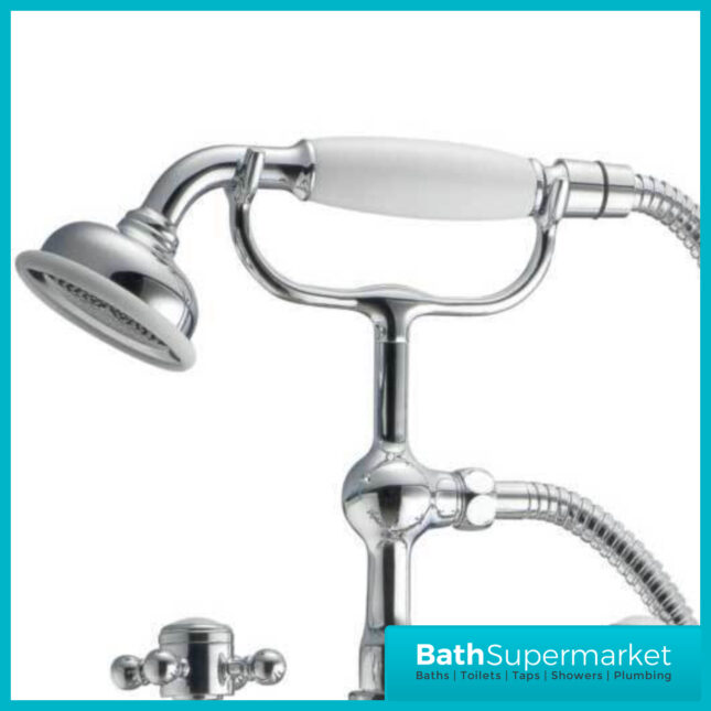 Russeldene & Marie White Bath Shower Chrome Mixer Tap With Cradle Kit