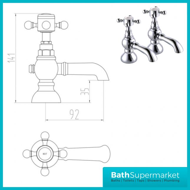 Harrogate Traditional Chrome Pair Pillar Basin Taps