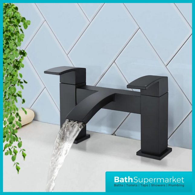 Sognare Descent Square Matt Black Deck Mounted Bath Filler Tap
