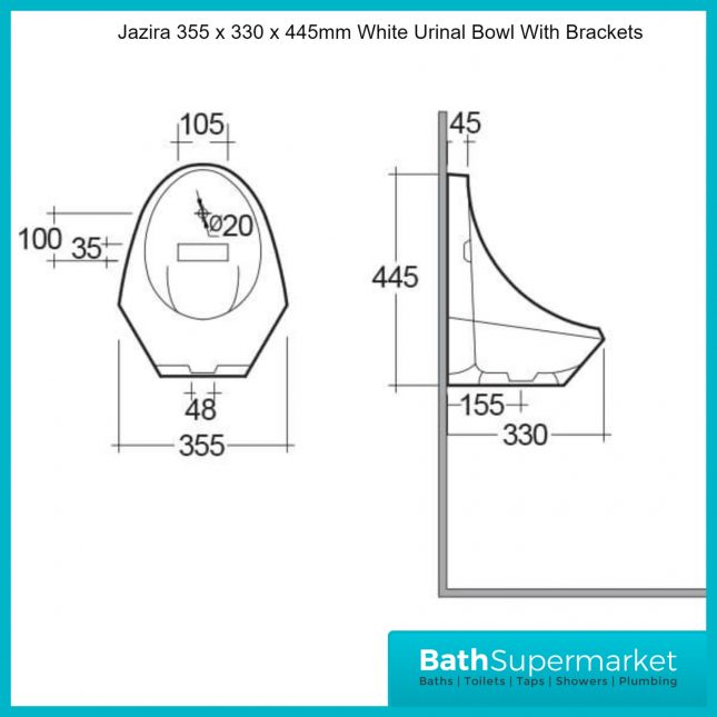 Wall Hung Urinal with Flush Valve Ceramic Wall-mounted