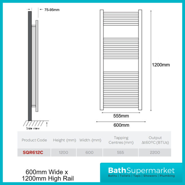 Kartell K-Vit Chrome K-Squared Straight Heated Ladder Towel Rails 600mm Wide Various Heights - Image 6