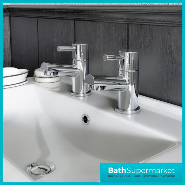 Premier Chrome Pair Basin Deck Mounted Pillar Taps