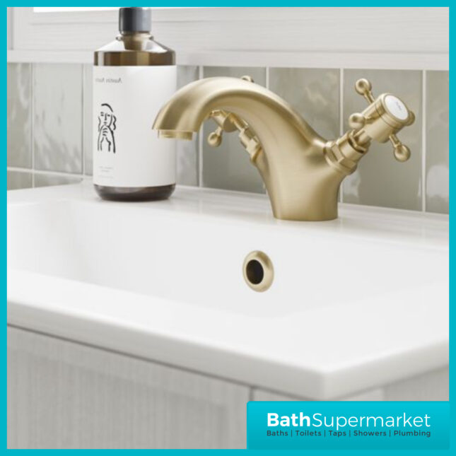 AquaVolere Cambridge Brushed Brass Mono Basin Mixer Tap With Pop Up Waste