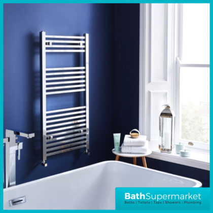 Kartell K-Vit Chrome K-Squared Straight Heated Ladder Towel Rails 600mm Wide Various Heights