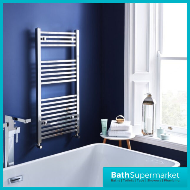Kartell K-Vit Chrome K-Squared Straight Heated Ladder Towel Rails 600mm Wide Various Heights