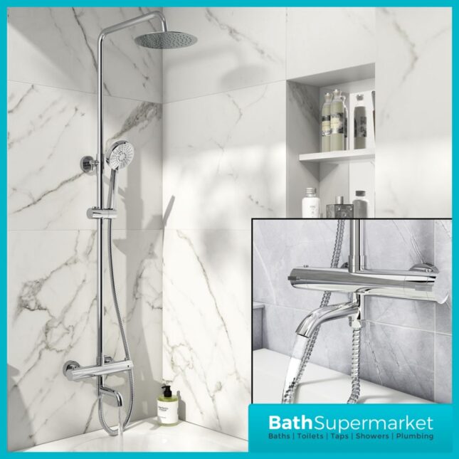 Sognare Solar Chrome Round Rigid Riser Shower With Bath Filler Spout
