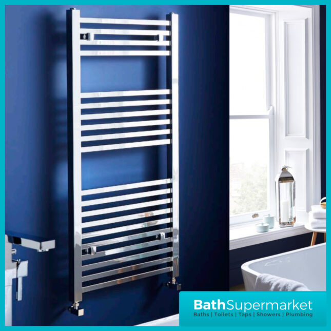 Kartell K-Vit Chrome K-Squared Straight Heated Ladder Towel Rails 600mm Wide Various Heights