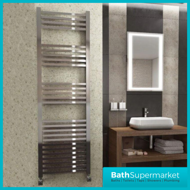Kartell K-Vit Chrome K-Squared Straight Heated Ladder Towel Rails 600mm Wide Various Heights