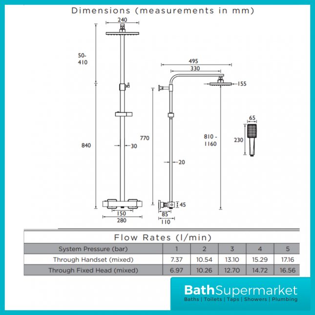 Bristan Craze Square Black Rigid Riser Bar Mixer Exposed Valve Shower