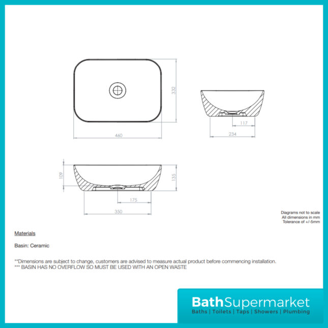 Tavistock Brook Rectangular Free Standing Bowl White 455x325mm - Image 2