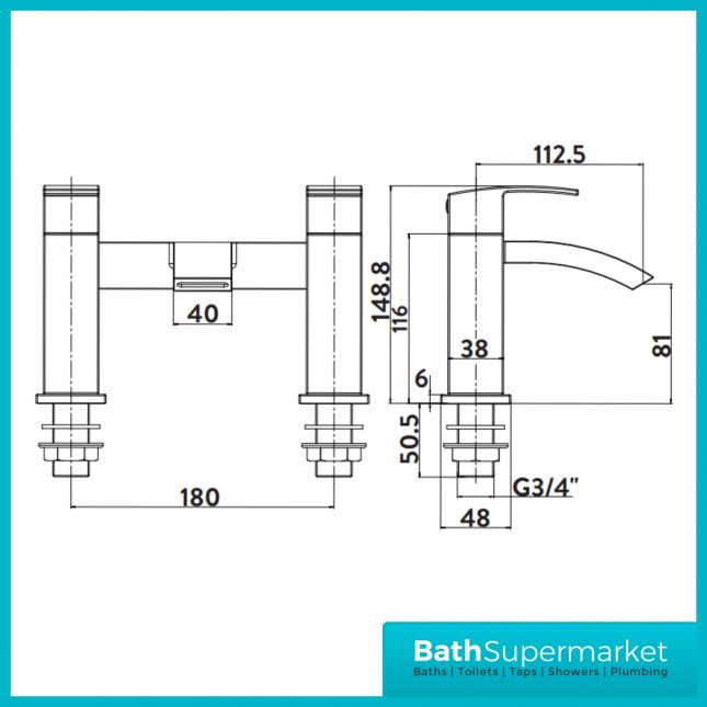 Sognare Descent Square Matt Black Deck Mounted Bath Filler Tap - Image 3
