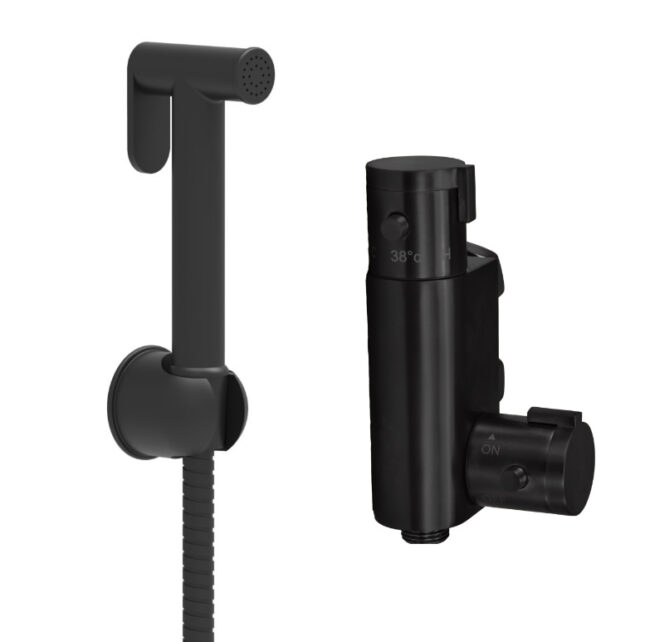 Sognare Matt Black Round Douche Thermostatic Vertical Bar Valve Bidet Shower Handset Spray Kit - Image 12