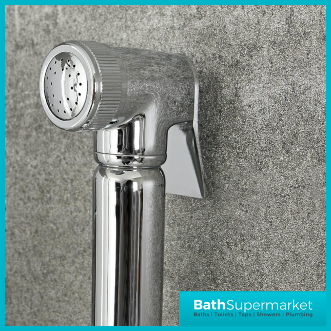 Sognare Chrome Round Douche Shower Handset Flexi Hose Holder & Outlet Elbow Mixer Kit