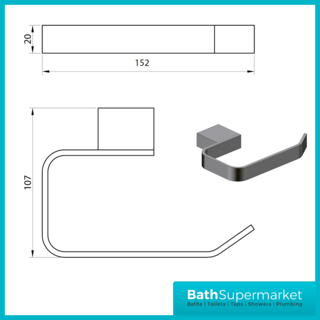 Sognare Como Curved Square Gunmetal Wall Mounted Bathroom Rail Holder Hook Accessories