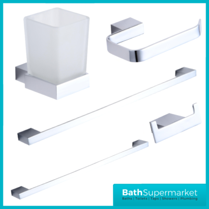 Sognare Como Curved Square Chrome Wall Mounted Bathroom Rail Holder Hook Accessories