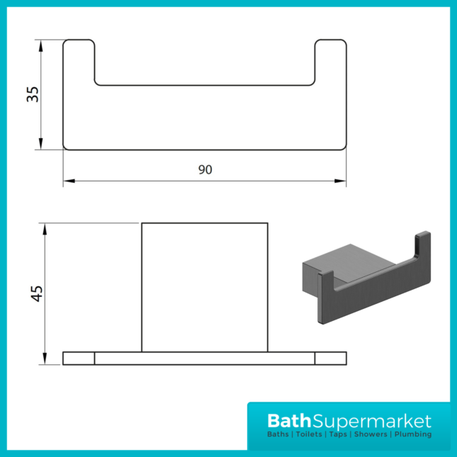 Sognare Napoli Curved Square Gunmetal Wall Mounted Bathroom Rail Holder Hook Accessories - Image 6