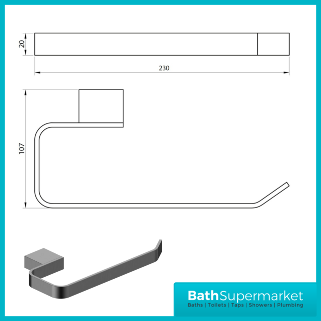 Sognare Como Curved Square Gunmetal Wall Mounted Bathroom Rail Holder Hook Accessories
