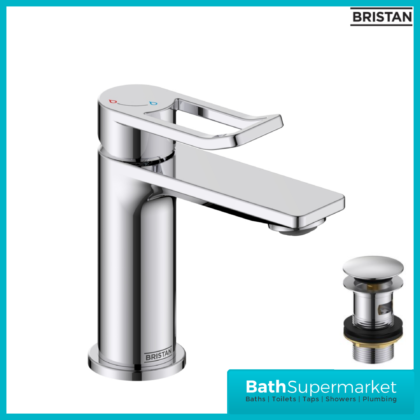 Bristan Saffron Polished Chrome Eco Start Small Mini Basin Mixer Tap With Clicker Waste