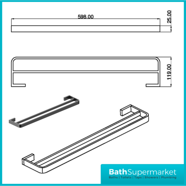 Sognare Napoli Curved Square Gunmetal Wall Mounted Bathroom Rail Holder Hook Accessories - Image 8