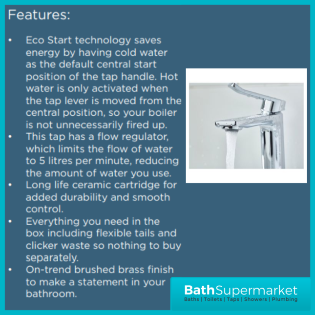Bristan Saffron Polished Chrome Eco Start Small Mini Basin Mixer Tap With Clicker Waste