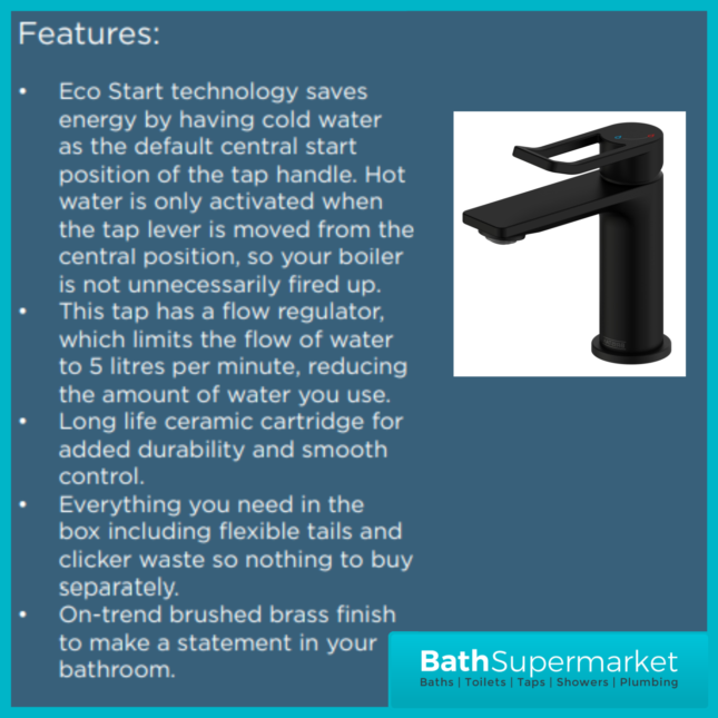Bristan Saffron Matt Black Eco Start Mono Basin Mixer Tap With Clicker Waste