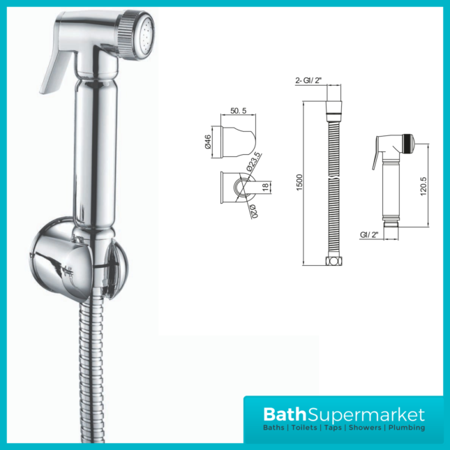 Sognare Chrome Douche Shower Spray Bidet Handset With Flexible Hose & Holder