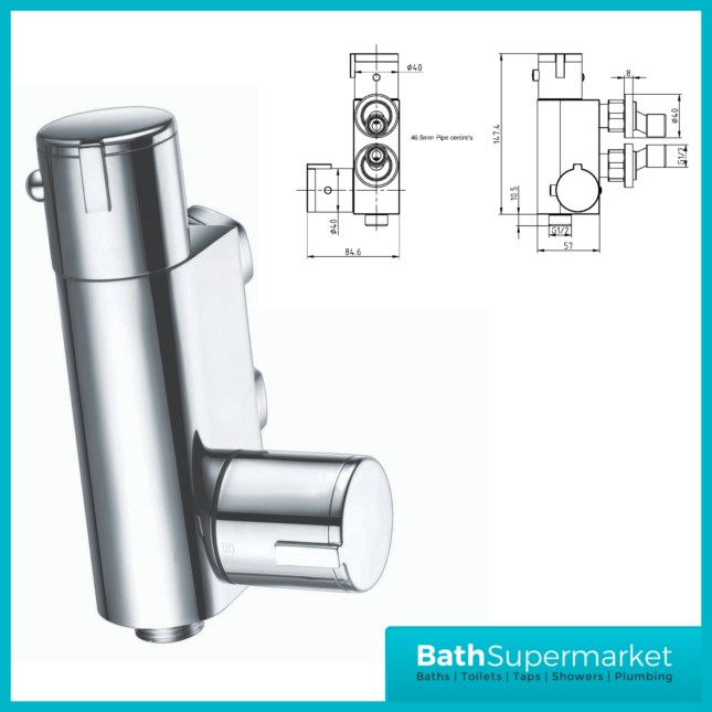 Sognare Chrome Round Douche Thermostatic Vertical Bar Valve Shower Spray Kit