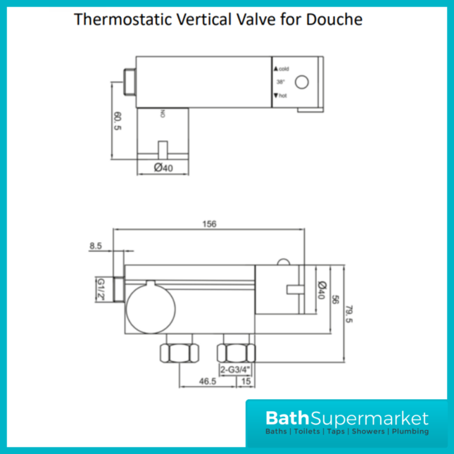 Sognare Brushed Brass Round Douche Thermostatic Vertical Bar Valve Bidet Shower Handset Spray Kit