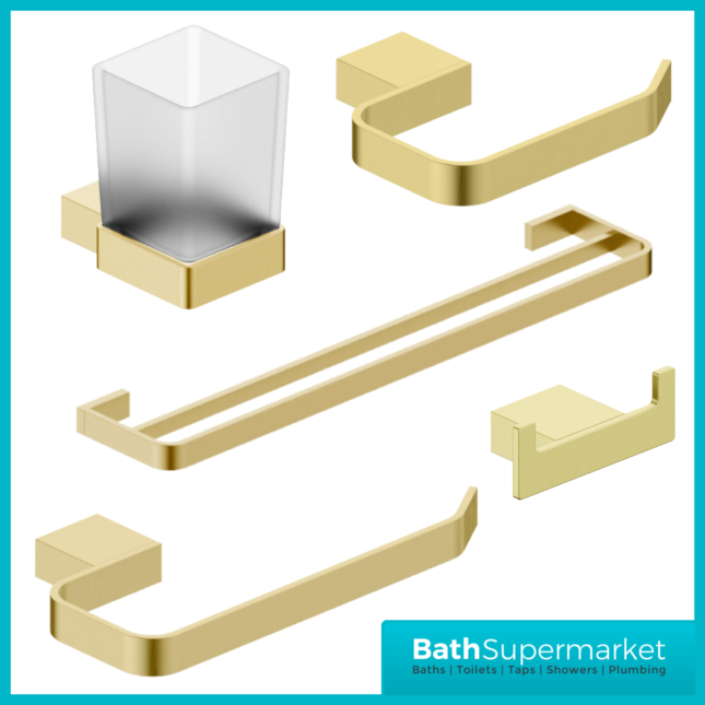 Sognare Como Curved Square Brushed Brass Wall Mounted Bathroom Rail Holder Hook Accessories