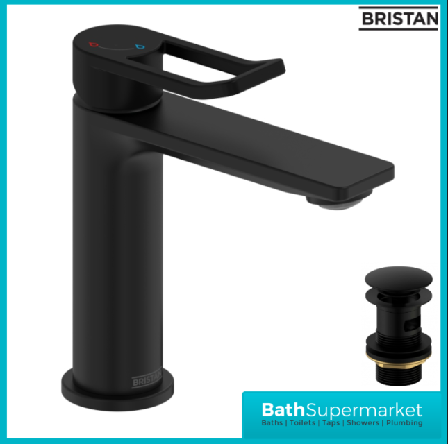 Bristan Saffron Matt Black Eco Start Mono Basin Mixer Tap With Clicker Waste