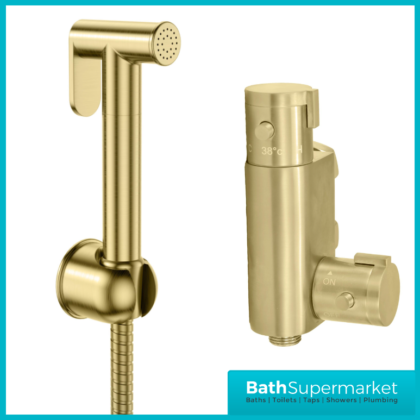 Sognare Brushed Brass Round Douche Thermostatic Vertical Bar Valve Bidet Shower Handset Spray Ki