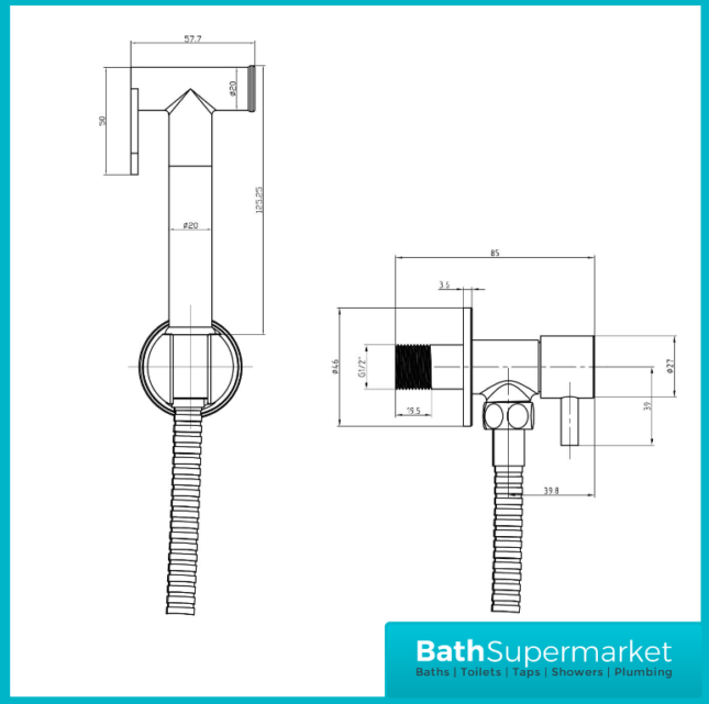 Sognare Brushed Bronze Douche Shower Spray Bidet Handset With Flexible Hose & Holder