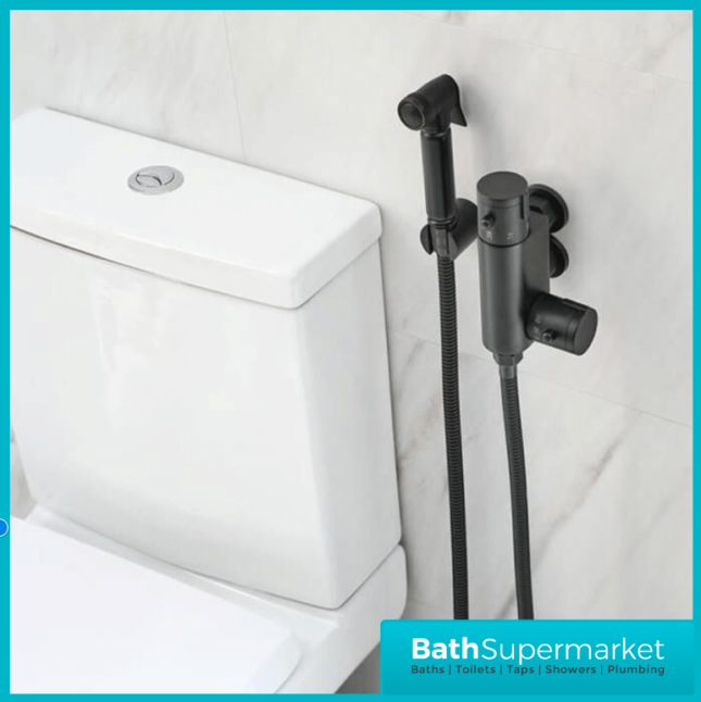 Sognare Matt Black Round Douche Thermostatic Vertical Bar Valve Bidet Shower Handset Spray Kit