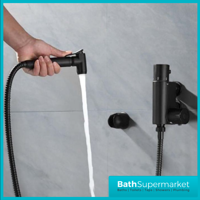 Sognare Matt Black Round Douche Thermostatic Vertical Bar Valve Bidet Shower Handset Spray Kit