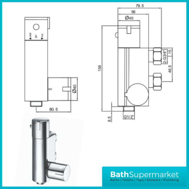 Sognare Chrome Round Douche Thermostatic Vertical Bar Valve - Image 4