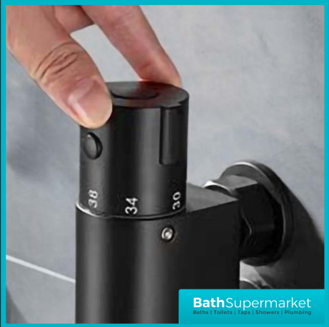 Sognare Matt Black Round Douche Thermostatic Vertical Bar Valve