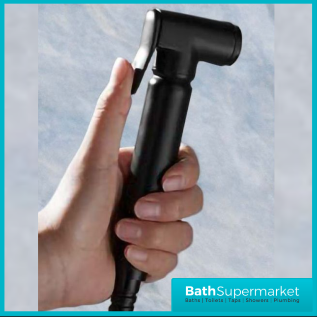 Sognare Matt Black Round Douche Shower Handset Flexi Hose Holder & Outlet Elbow Mixer Kit