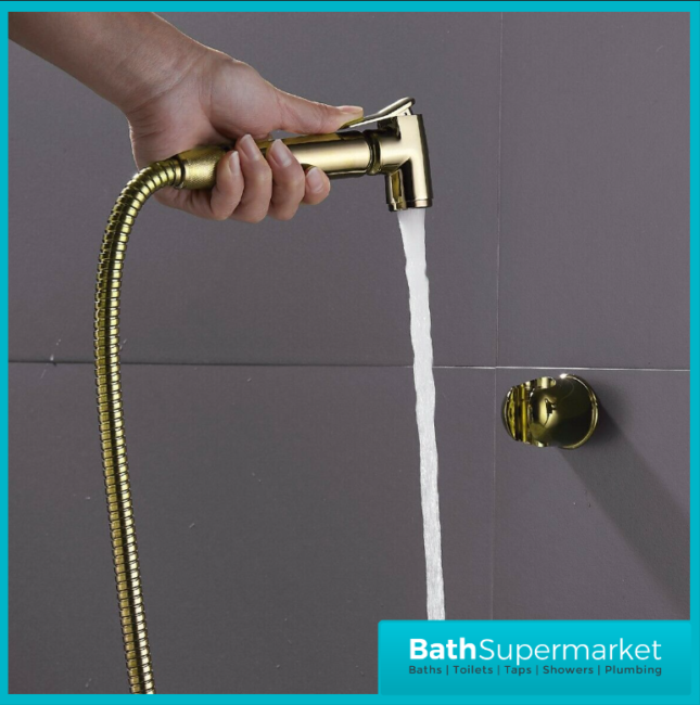 Sognare Brushed Brass Douche Shower Spray Bidet Handset With Flexible Hose & Holder - Image 8
