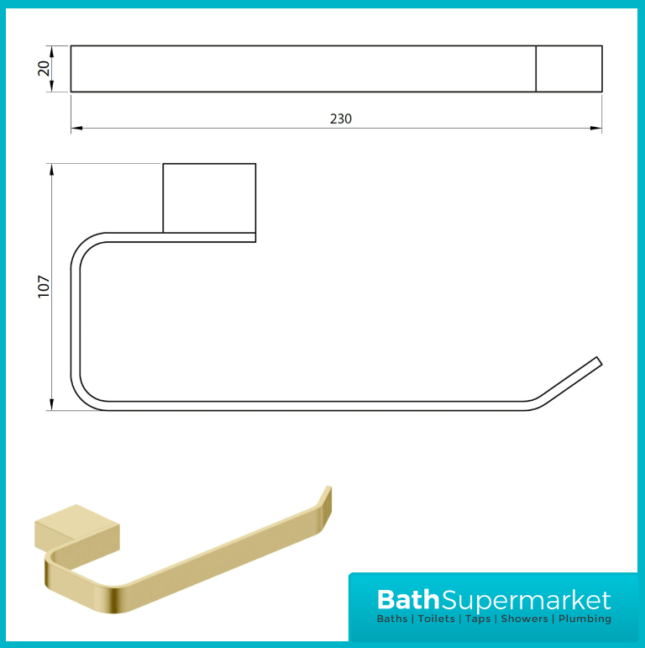 Sognare Como Curved Square Brushed Brass Wall Mounted Bathroom Rail Holder Hook Accessories