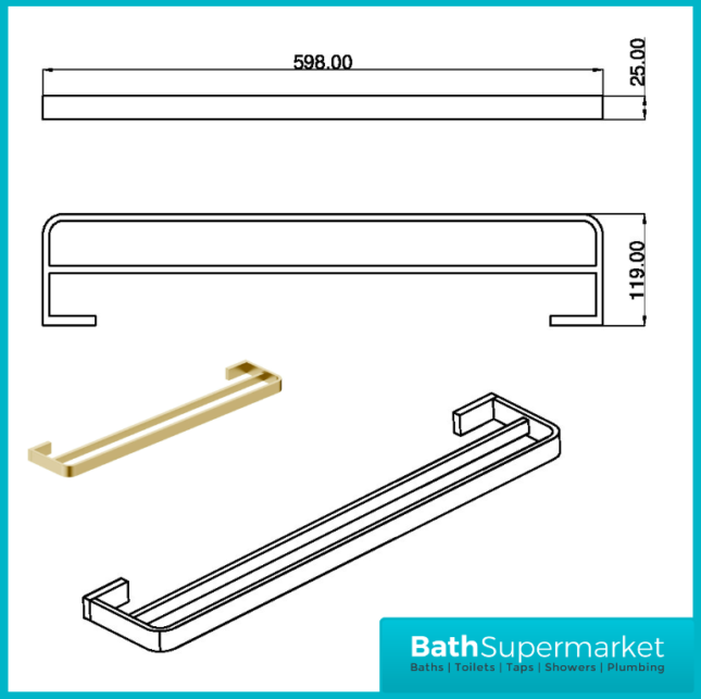 Sognare Como Curved Square Brushed Brass Wall Mounted Bathroom Rail Holder Hook Accessories