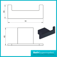 Sognare Como Curved Square Matt Black Wall Mounted Bathroom Rail Holder Hook Accessories