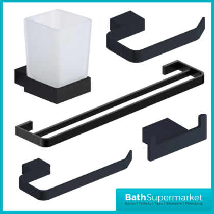 Sognare Como Curved Square Matt Black Wall Mounted Bathroom Rail Holder Hook Accessories