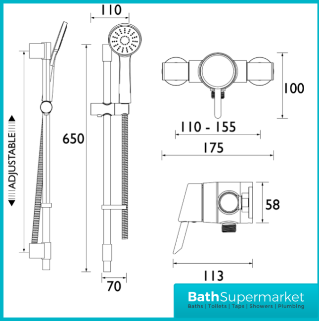 Bristan Acute2 Chrome Thermostatic Exposed Mini Valve Adjustable Riser Rail Shower Kit